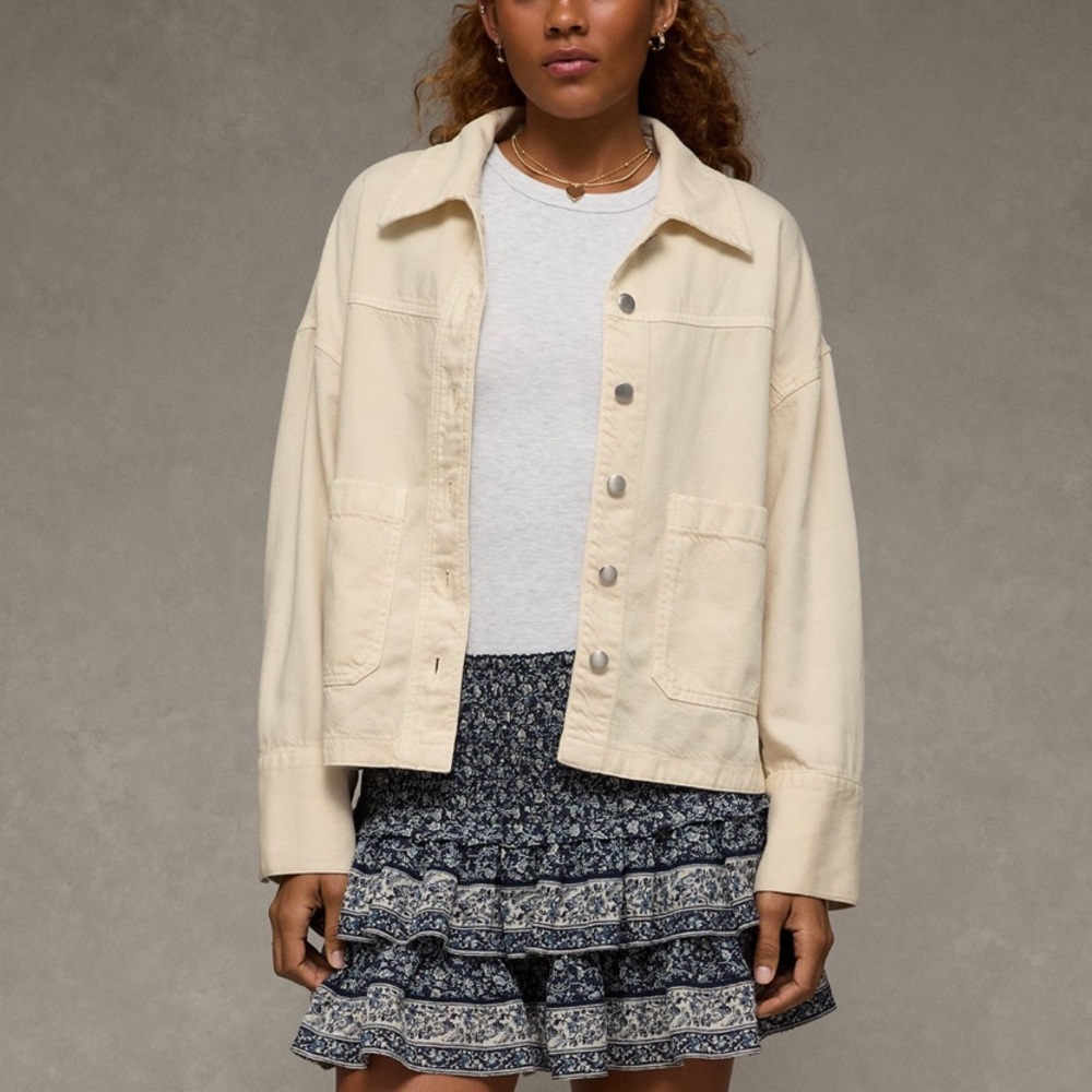 NWT American Eagle Chore Coat in Cream Women’s Sz Medium Button-Up Cotton Blend